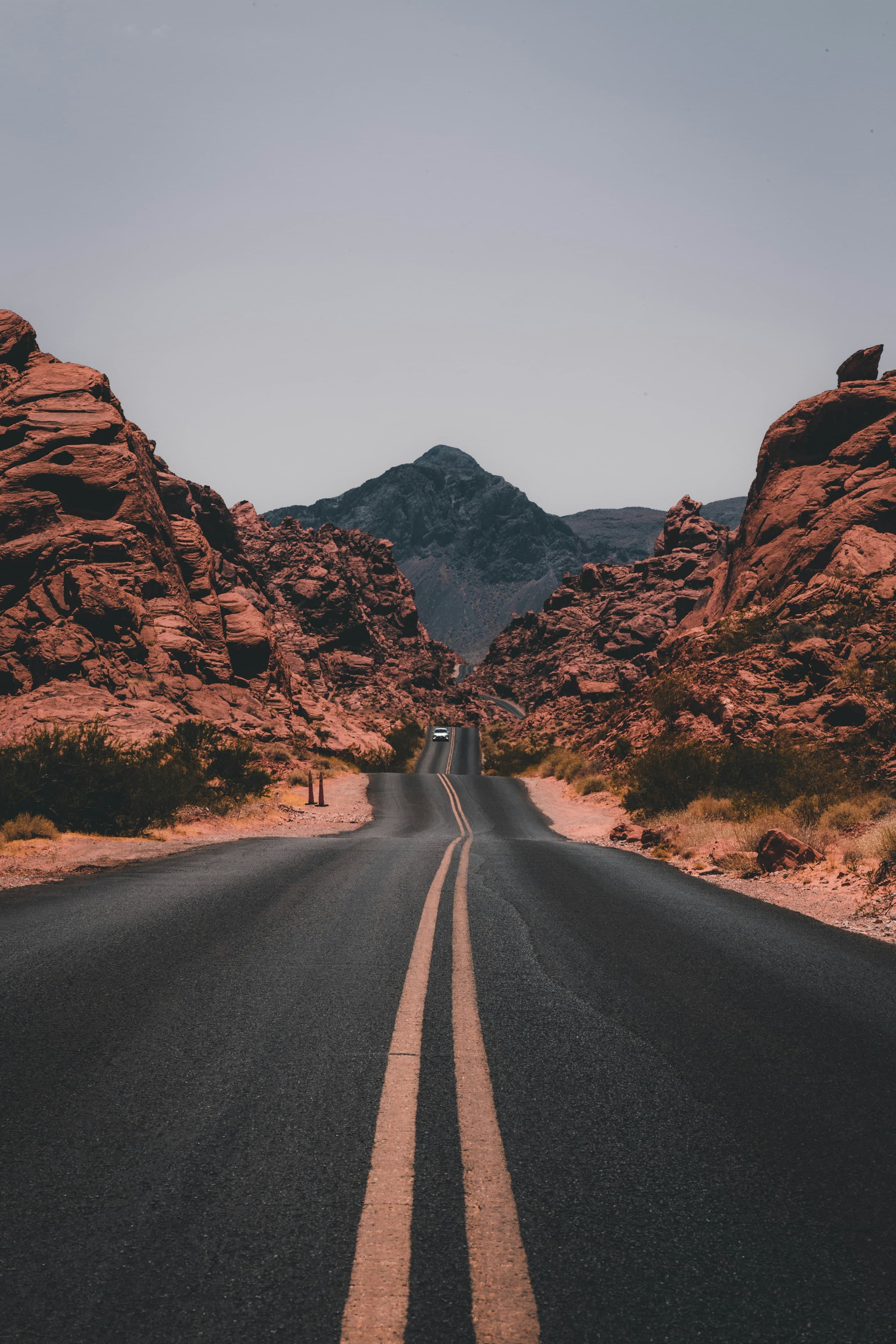 Open road through a quiet desert landscape
